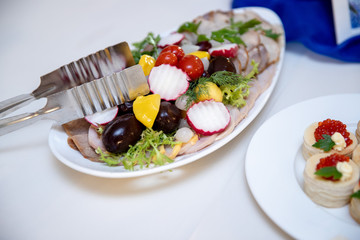 appetizers Salads. Snacks. Buffet. salads on plates