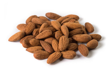 Close-up almond nuts, isolated on white background