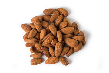 Close-up almond nuts, isolated on white background
