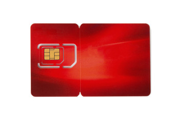 Red sim card, isolated on white background