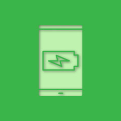 Smartphone battery charging paper cut out icon