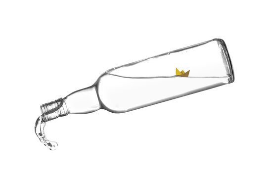 paper boat floating water in glass bottle