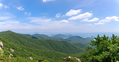 Beautiful landscape of Hallyeohaesang National Park view from Geumsan Mountain
