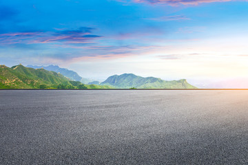 Empty asphalt square and mountain natural scenery