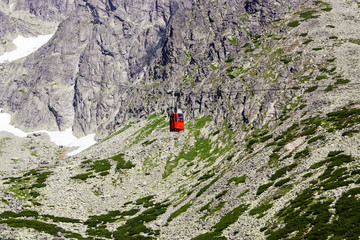 panorama from green beskid mountains ,high tatra, with cable car to lomnica peak