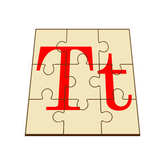 a letter T in the form of an assembled puzzle