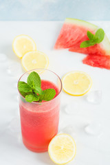 Nonalcoholic fresh watermelon mojito with ingredients