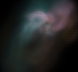 Pixel green pink fractal on a black background.