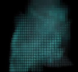 Blue pixel grid fractal on a black background.