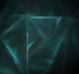 Blue pixel grid fractal on a black background.