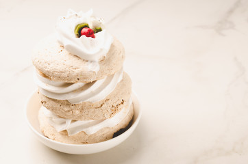 multilayered white cream cake/multilayered white cream cake, copy space