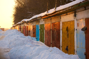 Naklejka premium Old garages on the outskirts of the city.