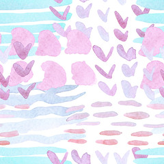 Abstract seamless pattern. Watercolor grunge textures, doodles,circles, brush strokes. Background in minimalistic style. pink, blue