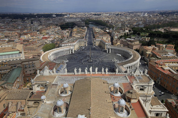 Fototapeta na wymiar View of St. Peter Square and Rome from the Dome of St. Peter Basilica, Vatican