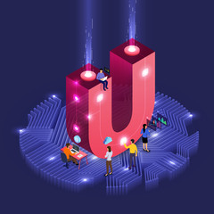 Isometric business teamwork.