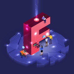 Isometric business teamwork.