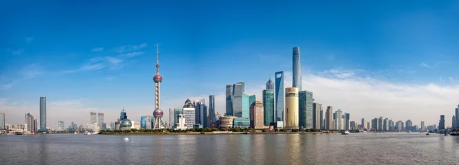 Wall murals Shanghai Wide panorama of Shanghai cityscape at daytime