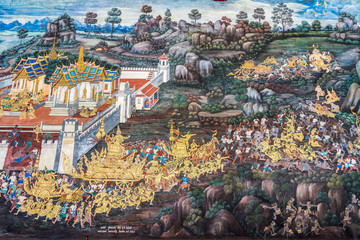 Mural painting in the Emerald Buddha Temple, Bangkok, Thailand © Chonlapoom Banharn