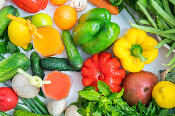 Assorted fresh vegetables with a healthy smoothie