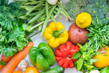 Top down view on a selection of fresh vegetables