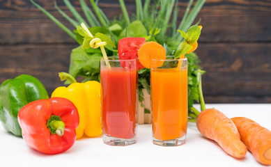 Healthy fresh vegetable smoothies with mixed herbs