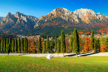 Spectacular Prahova valley in autumn, Busteni, Transylvania, Romania, Europe