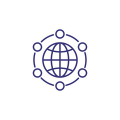 Global communication line icon. Globe, planet, world, points, circle. Drawing concept. Can be used for topics like business connection, social networking, internet technology