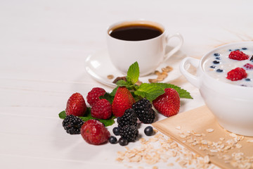 Assorted fresh berries on the breakfast table