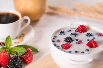 Healthy organic breakfast with cereal and berries
