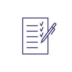 Planning line icon. Paper, pen, list, checklist, tick. Listing concept. Can be used for topics like business, paperwork, organization, shopping, time management