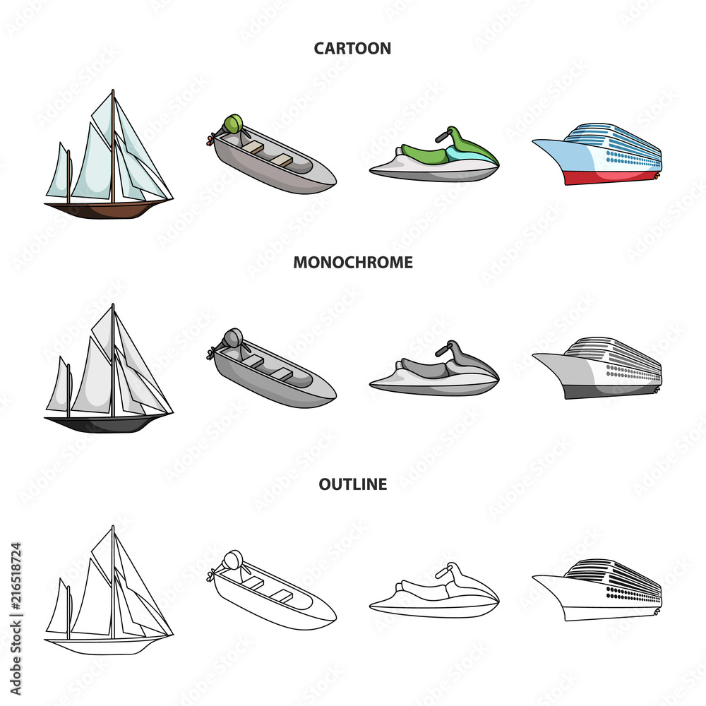 Canvas Prints Ancient sailboat, motor boat, scooter, marine liner.Ships and water transport set collection icons in cartoon,outline,monochrome style vector symbol stock illustration web.