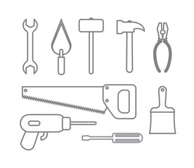 collection of set icons construction tools outline style