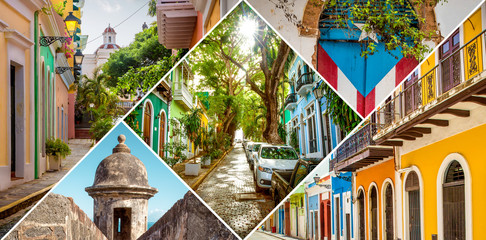 Collage of Old San Juan in Puerto Rico - obrazy, fototapety, plakaty