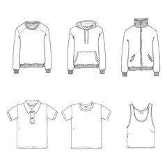 Vector Set of Basic Clothes - Sweat Shirt, T-shirt, Polo, Hoody