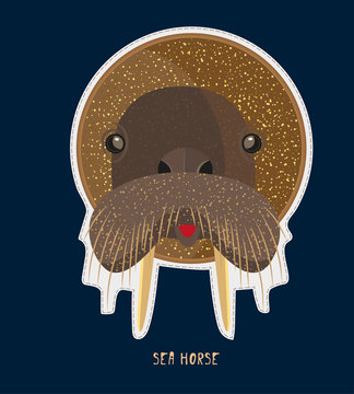 Cute birthday baby sticker with animals walrus