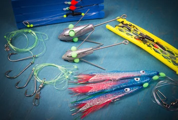 Fotobehang Surfcasting - sea fishing accessories. Methods of sea fishing. © morissfoto