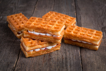 Sweet tasty viennese waffles. Breakfast dessert.