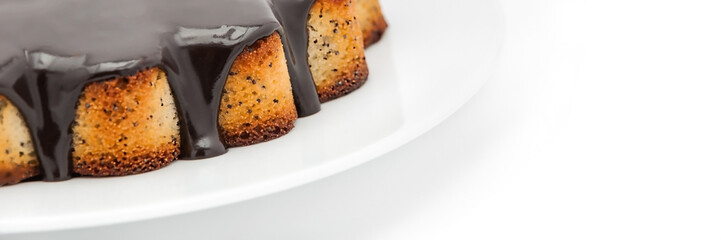 Part of a delicious homemade chocolate pie on a white plate.