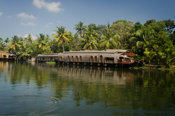 Fototapeta na wymiar Boat House in the Backwaters of Kerala