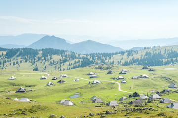 Fototapeta na wymiar Slovenia, Velika Planina, village and mountain