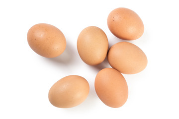 Brown eggs, isolated on white background, view from above