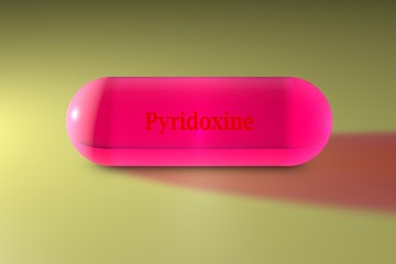 Transparent pink pyridoxine capsule. Vitamin and mineral complex. 3d illustration