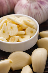 fragrant garlic on a wooden rustic background