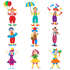 Obraz na płótnie Canvas Lovely clowns are invited to the holidays for children