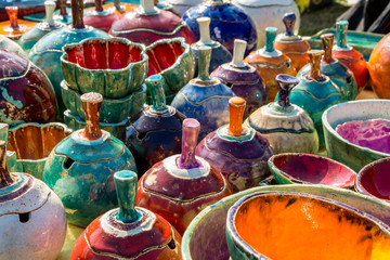 Beautiful clay products of various shapes and purposes. Fair Poland Opole..