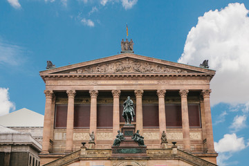 Berlin National Gallery on a background of the blue sky.