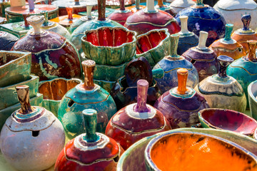Beautiful clay products of various shapes and purposes. Fair Poland Opole..