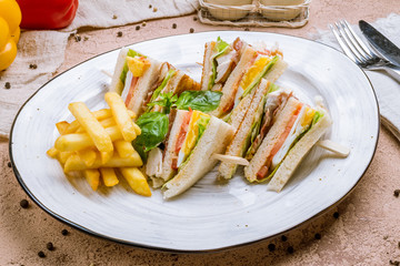 club sandwich with fries