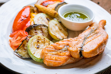 Salmon steak on the grill