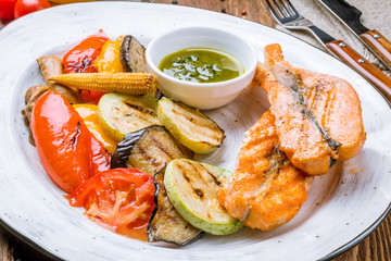 Salmon steak on the grill